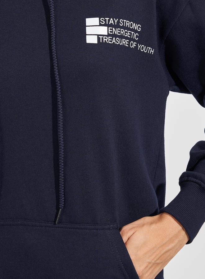 Styli Regular Fit Longline Slogan Hoodie  - Image 3