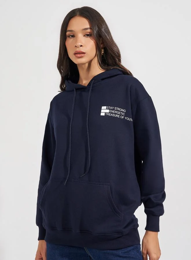Styli Regular Fit Longline Slogan Hoodie