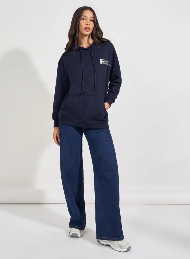 Styli Regular Fit Longline Slogan Hoodie