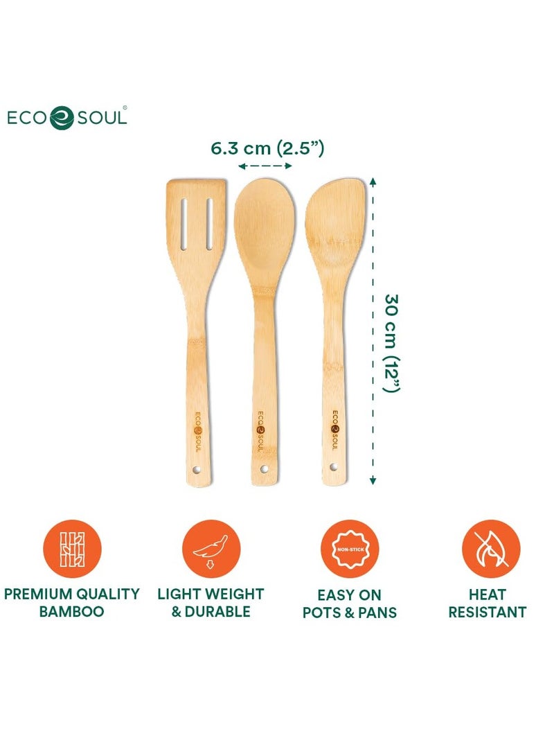 ECO SOUL Bamboo Cooking Utensils Non-Stick Wooden Spoons Ladles and Turners Bamboo Wood Kitchen Accessories for Cooking, Serving, Mixing USDA Certified - Image 3