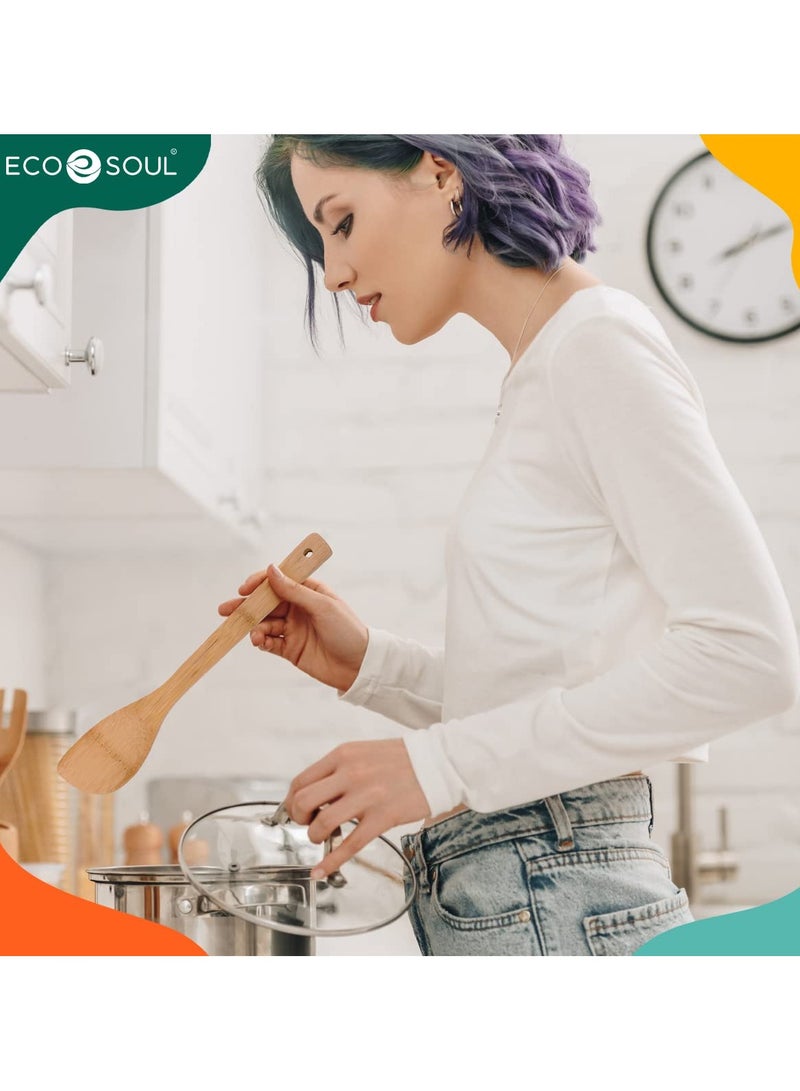 ECO SOUL Bamboo Cooking Utensils Non-Stick Wooden Spoons Ladles and Turners Bamboo Wood Kitchen Accessories for Cooking, Serving, Mixing USDA Certified - Image 4
