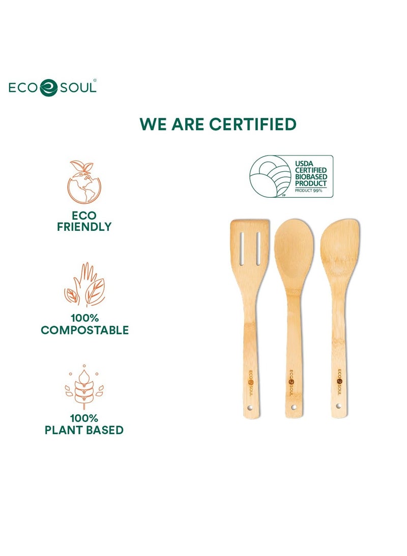 ECO SOUL Bamboo Cooking Utensils Non-Stick Wooden Spoons Ladles and Turners Bamboo Wood Kitchen Accessories for Cooking, Serving, Mixing USDA Certified - Image 2