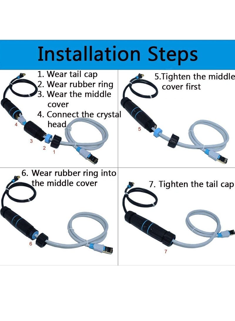 erorex 5PCS Shielded RJ45 CAT6A Waterproof Connector IP68 Cat5/5e/6 8P8C Ethernet LAN Cable Coupler Female to Female Outdoor Network Adapter with Waterproof Dustproof Cap Cover for Outdoor Network  - Image 4