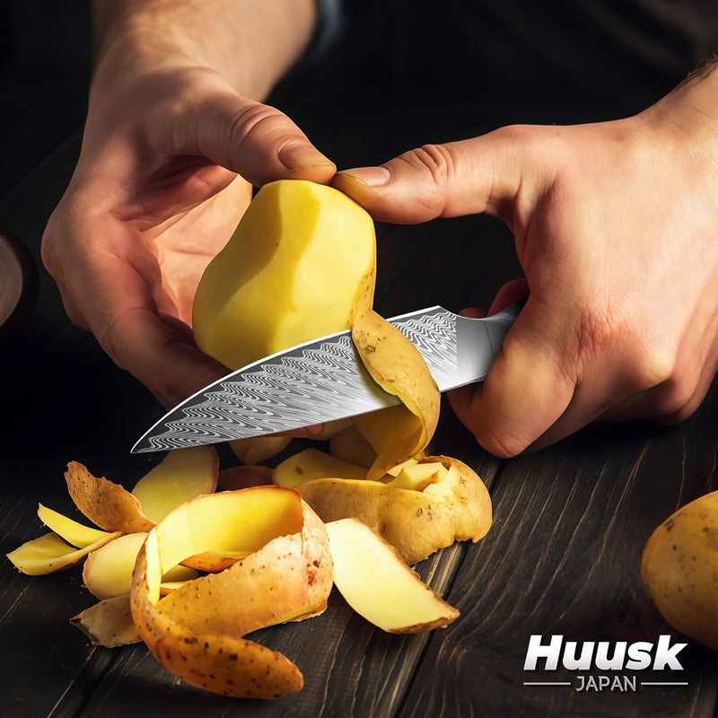 Huusk Japanese Kitchen Utility Knife 5" - Stainless Small Chef Knife with Resin Handle & Sheath, Full Tang Japanese Petty Knives for All Purpose, Sharp Paring Knives for Vegetable & Fruit,Gift for Men - Image 5