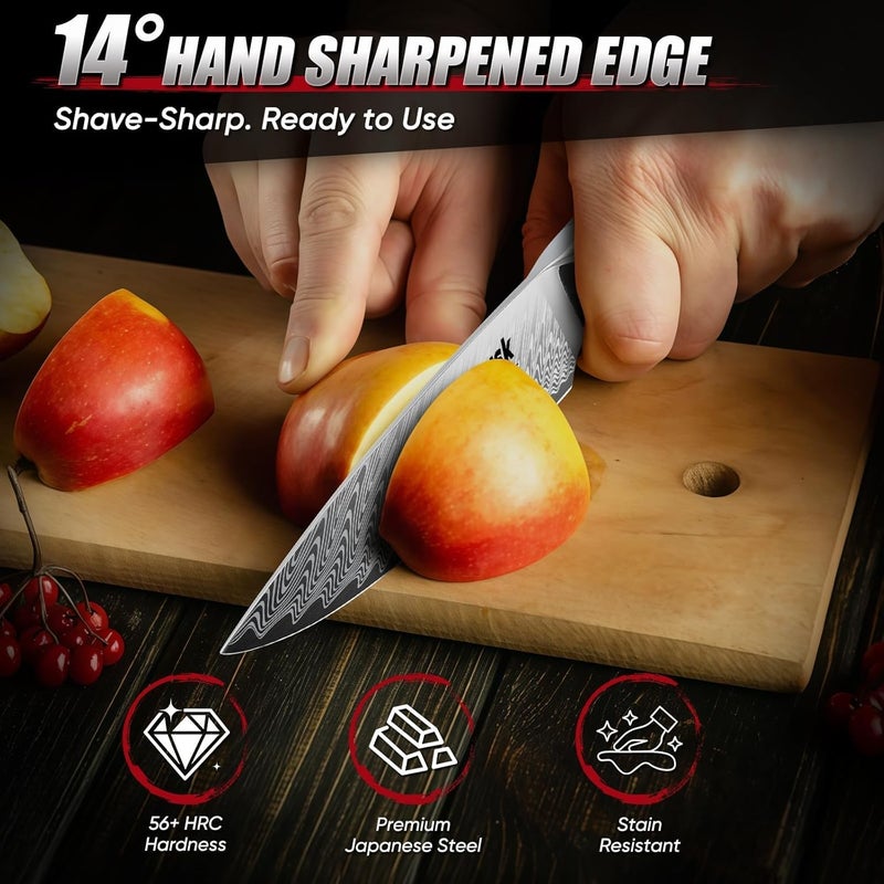 Huusk Japanese Kitchen Utility Knife 5" - Stainless Small Chef Knife with Resin Handle & Sheath, Full Tang Japanese Petty Knives for All Purpose, Sharp Paring Knives for Vegetable & Fruit,Gift for Men - Image 3