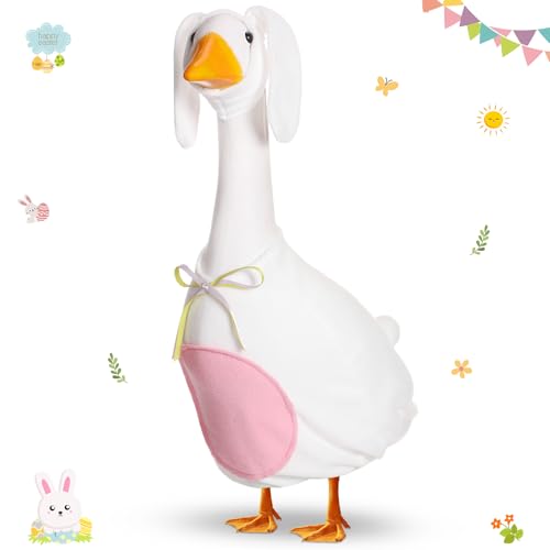 FuWeave Easter Bunny Goose Outfit for 23 Goose Costume for Cement Plastic Porch Geese Statue Spring Outdoor Garden Yard Patio Decoration White - Image 1