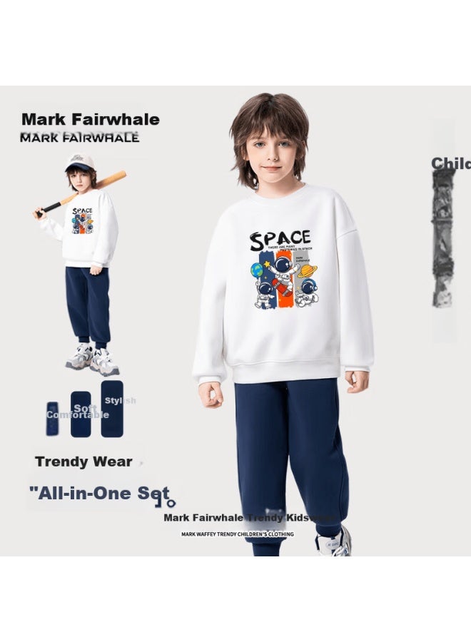 Mark Fairwhale Boys' Spring Set Children's Sweatshirt Two-piece Autumn Trendy Big Boys Stylish Kids Clothing White+blue 140