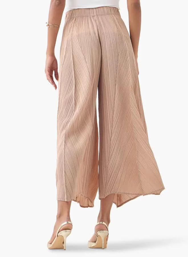 Iconic Iconic Pleated Plisse Pants with Elasticated Waistband