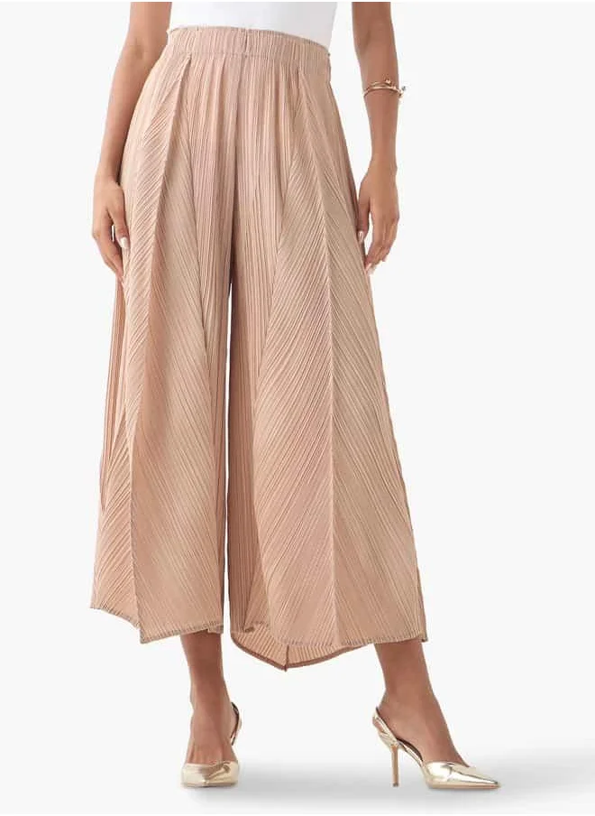 ايكونيك Iconic Pleated Plisse Pants with Elasticated Waistband