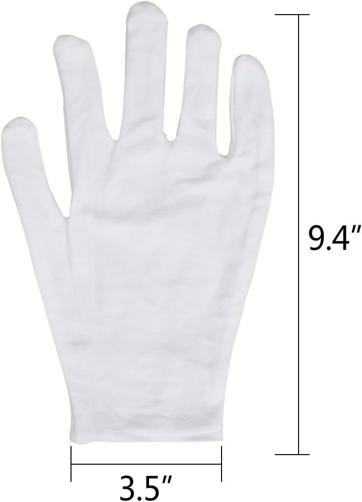 klarako White Cotton Gloves, 6 Pairs 9.4'' Extra Large Size 12 Pcs Gloves - Image 4