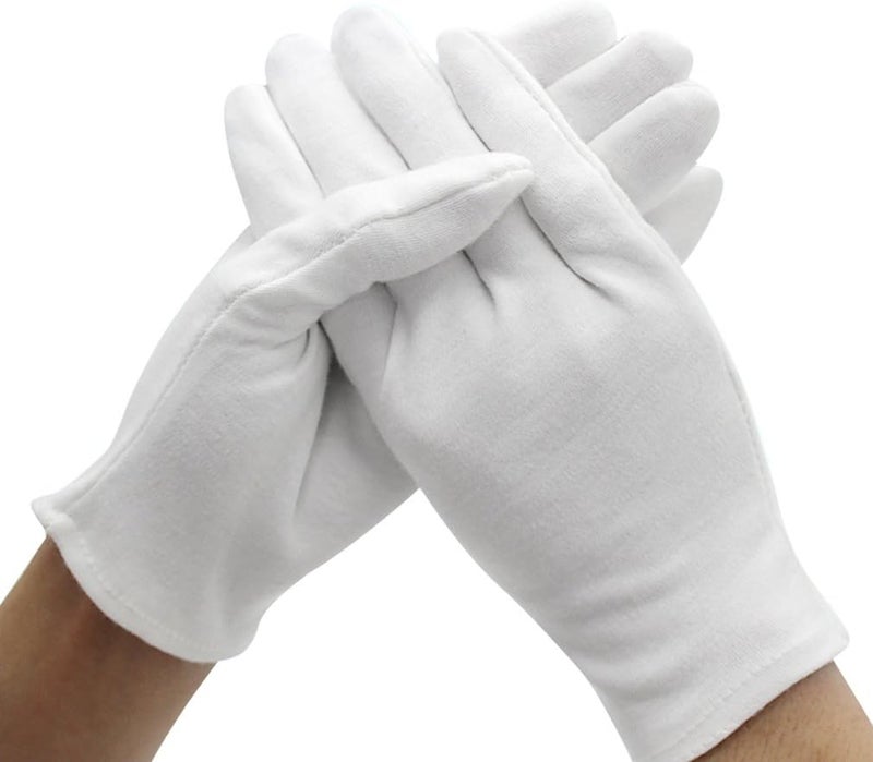 klarako White Cotton Gloves, 6 Pairs 9.4'' Extra Large Size 12 Pcs Gloves - Image 1