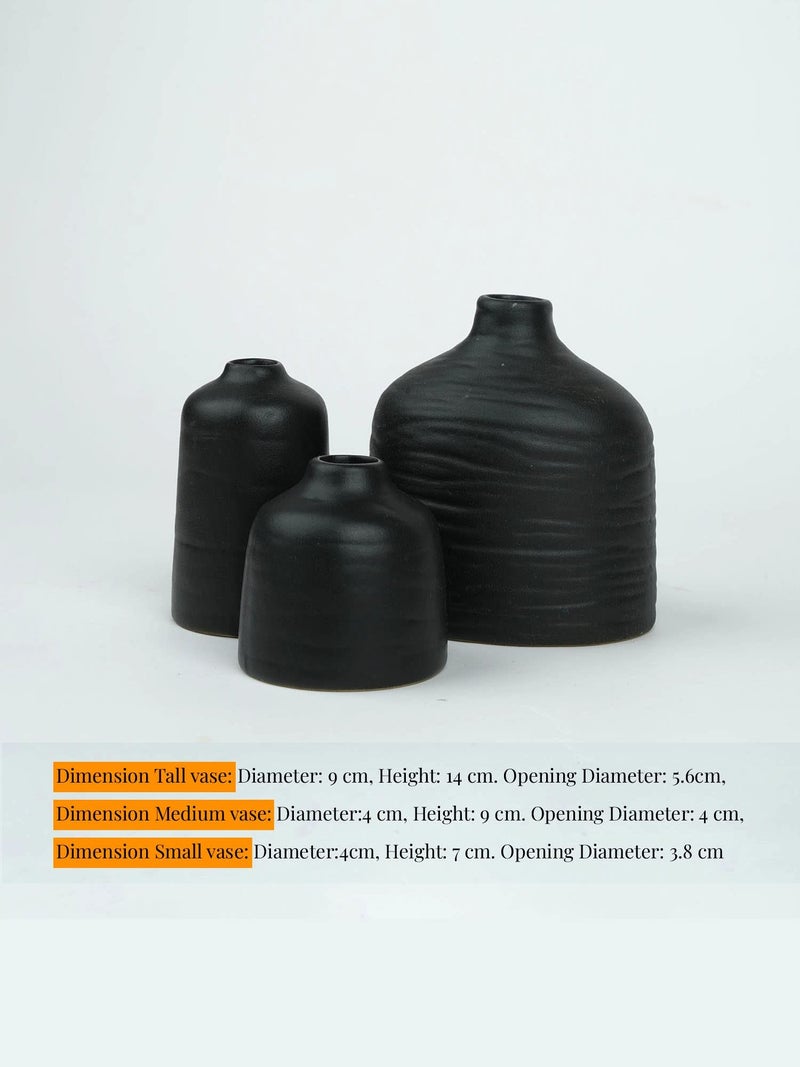 PUREZENTO AKAI Japanese Design Black Ceramic Vase Set of 3 | Modern Minimalist Decorative Vases for Home & Office Decor| Vases for Shelves, Centerpieces & Gifting - Image 2