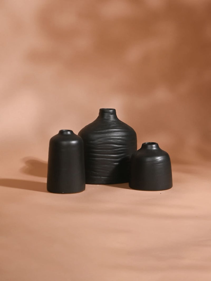 PUREZENTO AKAI Japanese Design Black Ceramic Vase Set of 3 | Modern Minimalist Decorative Vases for Home & Office Decor| Vases for Shelves, Centerpieces & Gifting - Image 4