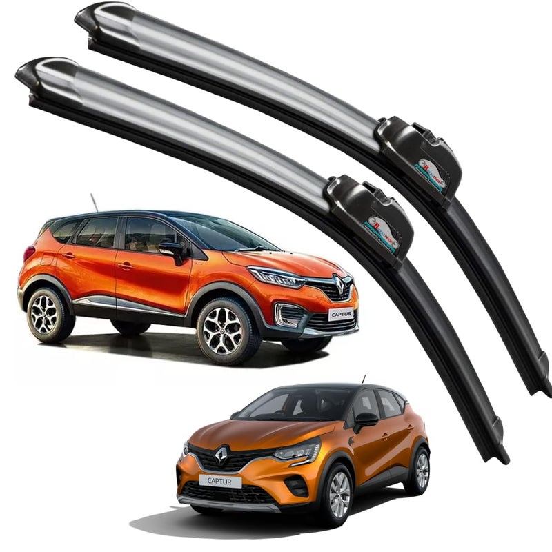 ROYALTECH Frameless Rubber Car Wiper Blades Set of 2 Compatible with (Captur (2019-Till Date) (D-24,P-16)) - Image 1