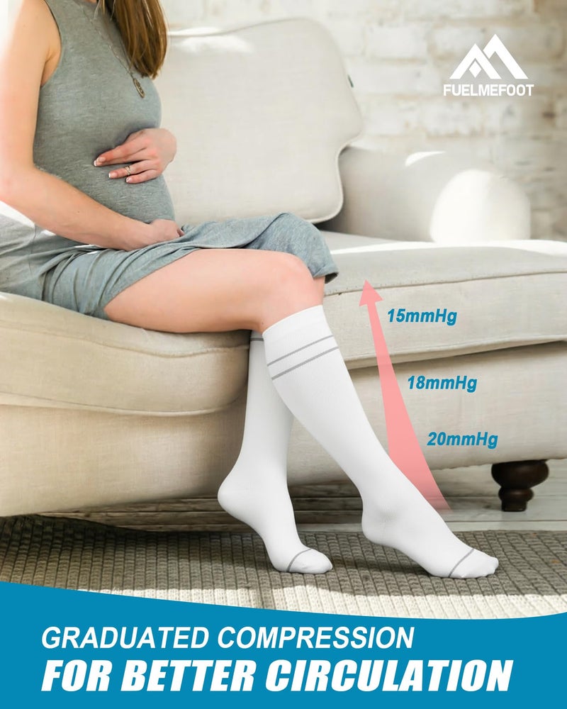 FuelMeFoot 6 Pairs Compression Socks for Women & Men 15-20mmHg Graduated Support Knee High Socks for Nurses, Travel, Athletic - Image 4