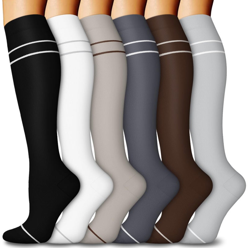 FuelMeFoot 6 Pairs Compression Socks for Women & Men 15-20mmHg Graduated Support Knee High Socks for Nurses, Travel, Athletic - Image 1