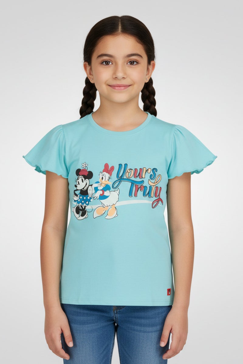 Hamleys x Disney Kids Girl Crew Neck Short Sleeve Graphic Print T-Shirt, Turquoise - Image 1