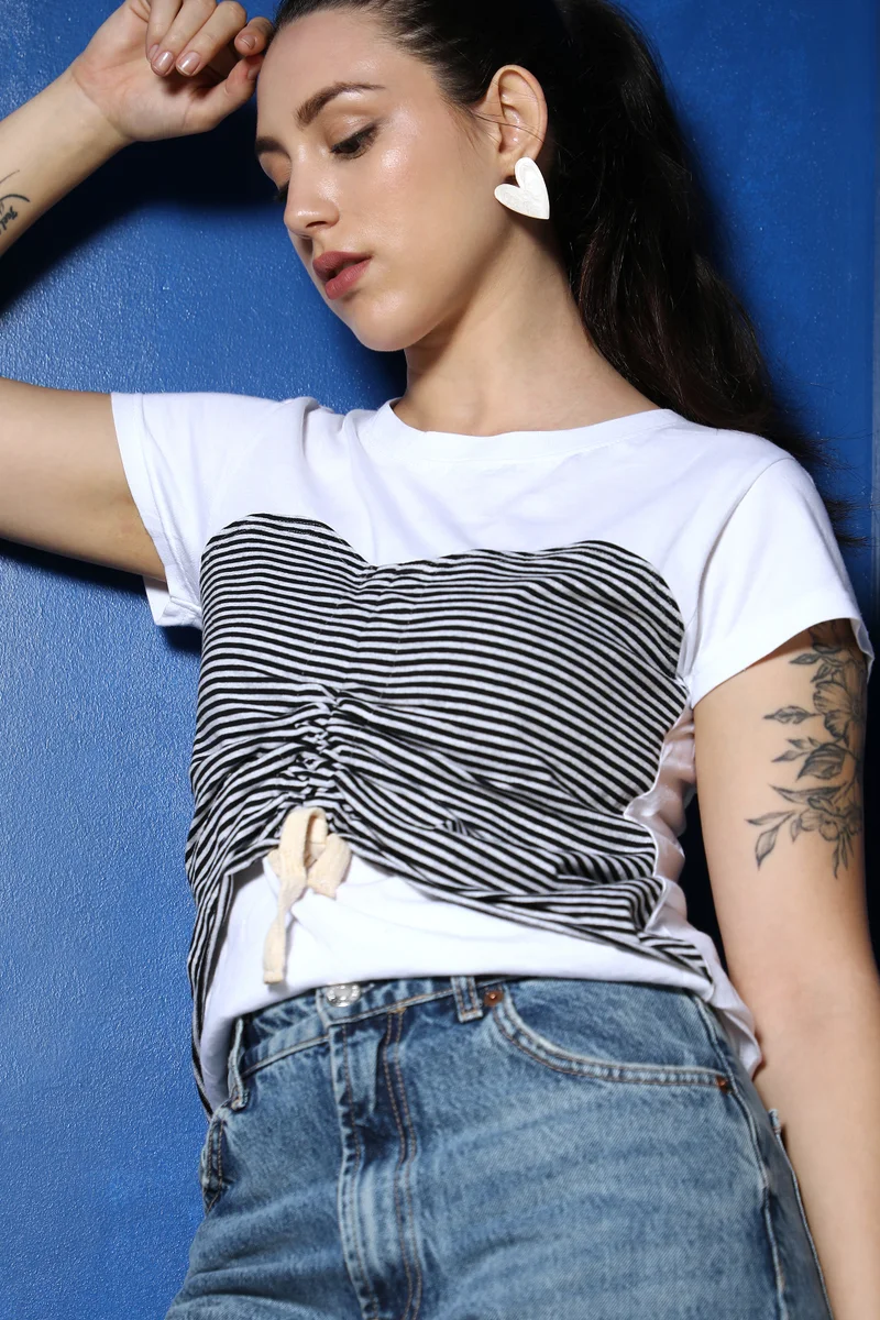 كامبوس سوترا Women's Multicolour Ruched Stripe Top
