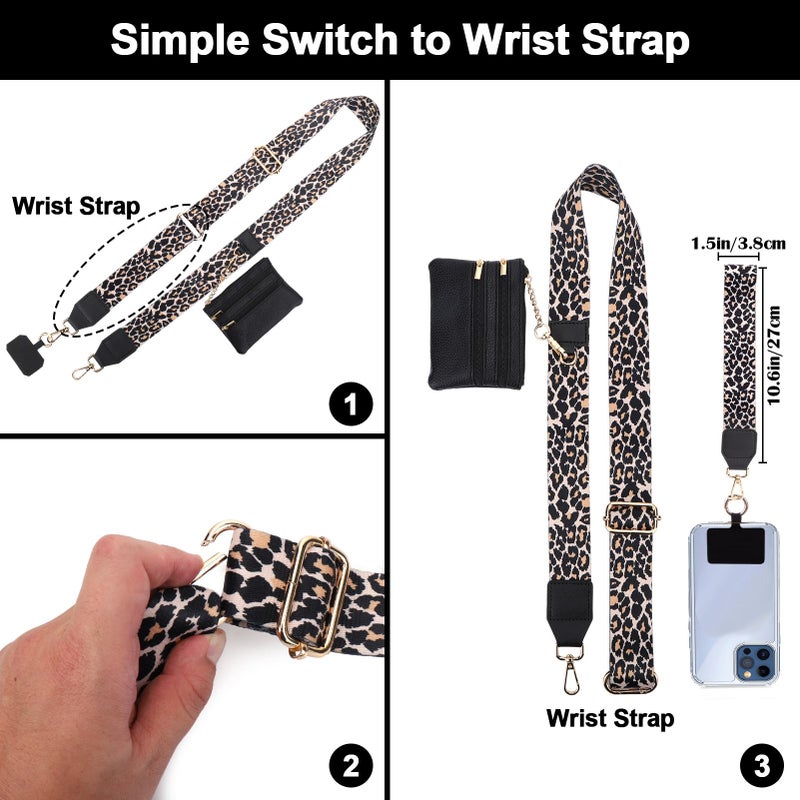 XANGNIER Clip and Go Strap for Phone with Wallet Crossbody,Phone Strap with Zippered Wallet, Adjustable Anti Theft Cellphone Lanyard for Women, Cellphone Chain Accessories,Leopard - Image 5