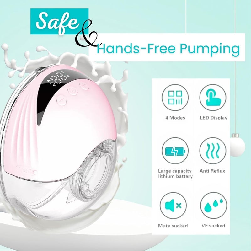 MISK Wearable electrical breast pump for feeding mothers, 4 modes & 12 Levels, Rechargeable, Automatic, Painless & Portable hands-free breastfeeding pump, 210 ML Milk Cup Capacity & 1200mAh Battery, BPA-Free Material, 19mm, 21mm & 24 mm Flange size included, LED Display, FDA approved (1 Year Warranty) - Image 2