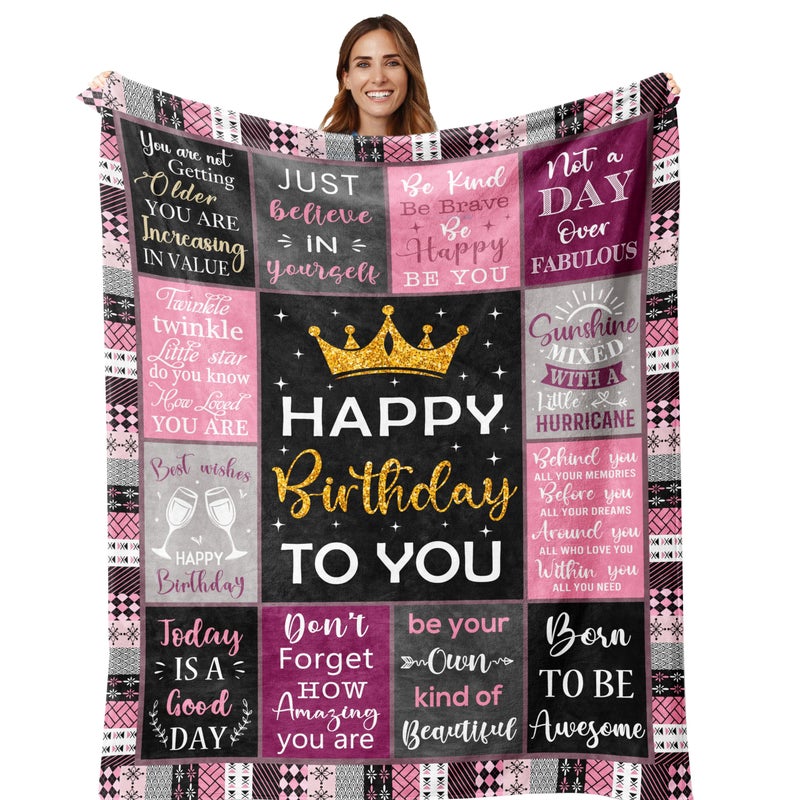 Amonee-YL Birthday Gifts for Women/Girls/Her  Happy Birthday Decorations Blanket 60""X80""  Gifts for Women Birthday Unique  Birthday Gifts for Mom/Daughter/Friend/Sisters  Women Birthday Gift Ideas - Image 1