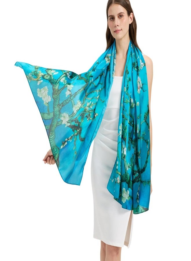 Nonakgado 100% Mulberry Silk Scarf-Women's 35'' Square/Long Silk Neck Scarf for Head Hair Wrapping at Night, Printed Long--apricot Blossoms, 35.4'' x 70.8'' - Image 2