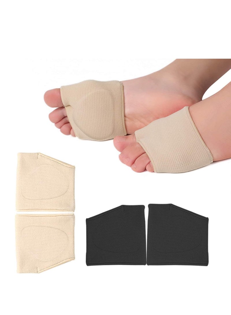 GUDOO 2Pairs Metatarsal Pads Ball of Foot Cushions Metatarsal Foot Pads for Pain Relief Gel Pads Cushion for Metatarsalgia Neuroma Fabric Metatarsal Sleeve Pads for Women Men Black and Beige  - Image 1