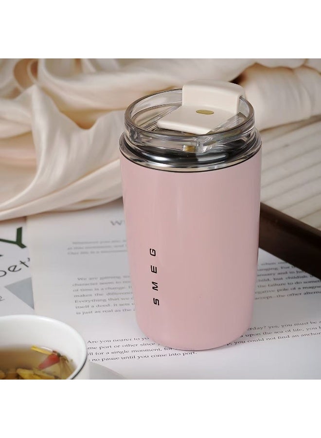 smeg 320ML Beverage Cup Travel Portable Car Drinking Cup Stainless Steel Vacuum Leak proof 320ML Coffee Thermos（Pink） - Image 1