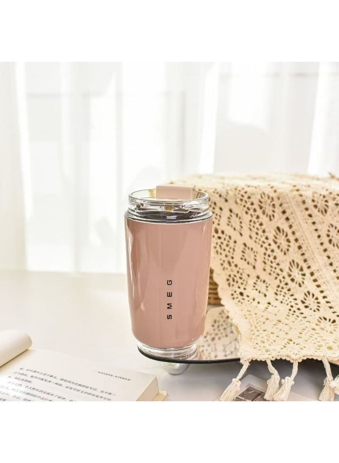 smeg 320ML Beverage Cup Travel Portable Car Drinking Cup Stainless Steel Vacuum Leak proof 320ML Coffee Thermos（Pink） - Image 2