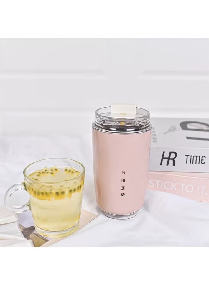 smeg 320ML Beverage Cup Travel Portable Car Drinking Cup Stainless Steel Vacuum Leak proof 320ML Coffee Thermos（Pink） - Image 3