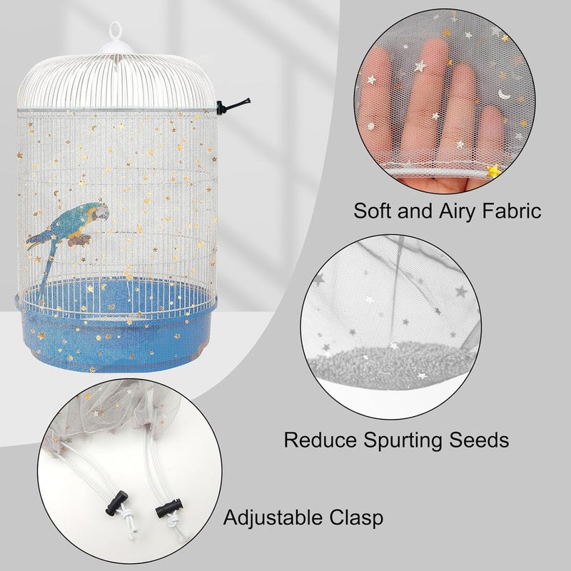 LYMOI Bird Cage Cover, Birdcage Nylon Mesh Net Cover, Bird Cage Seed Catcher, Universal Birdcage Cover, Birdcage Nylon Mesh Net Cover Skirt Guard for Parakeet Macaw African Round Square Cage. (Gray) - Image 3