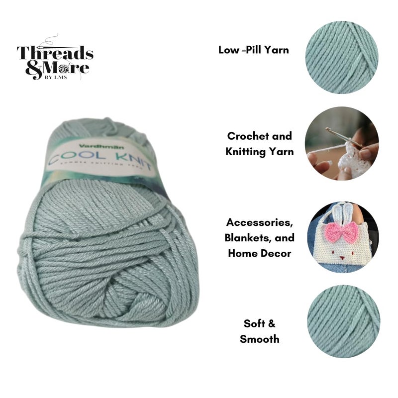 Vardhman Threads Vardhman Cool Knit DK Weight Yarn - 65% Polyester 35% Viscose Blend - 100g Ball 208m - Soft 6-Ply for Knitting Crochet Amigurumi Garments Home Decor (Sea Foam shadeno.19) - Image 2