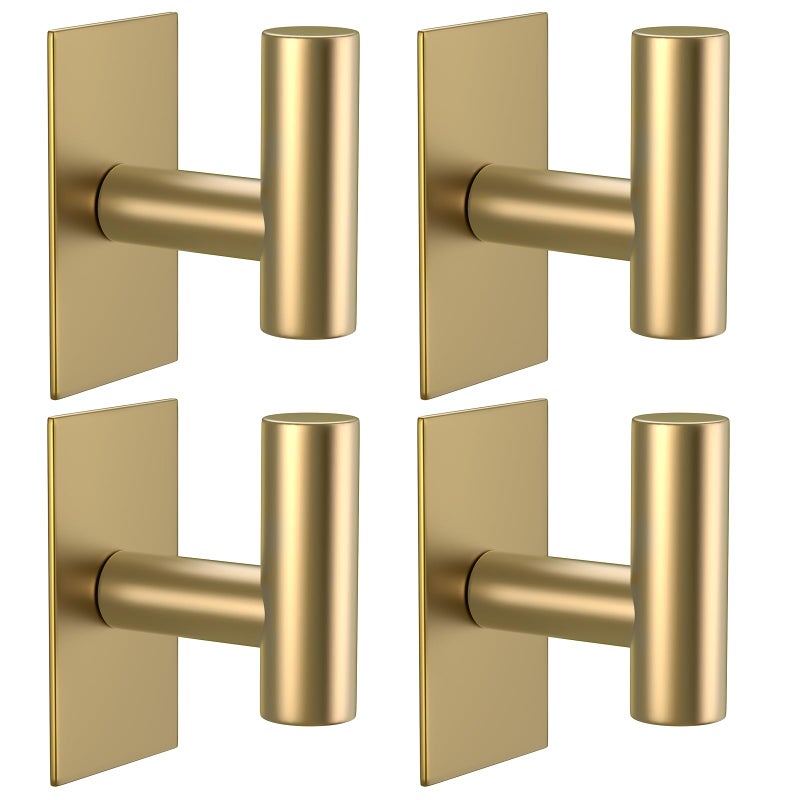 VAEHOLD Wall Towel Hooks, Heavy Duty Sticky Holder Waterproof Towel Hooks for Hanging Coat, Clothes, Closet Hook Wall Mount for Kitchen (Gold, 4 Pack) - Image 1