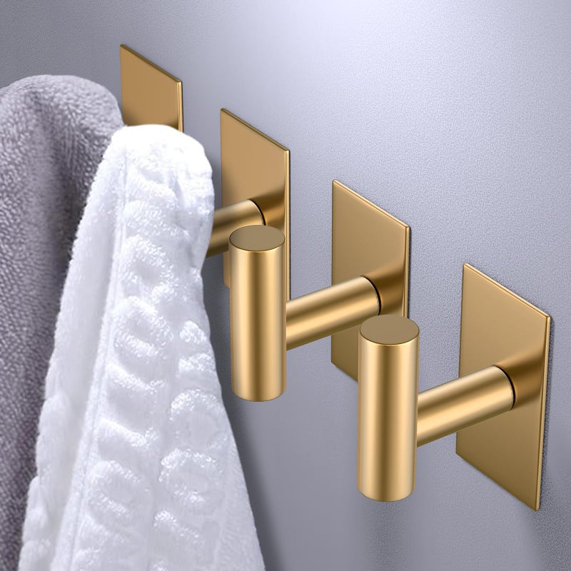 VAEHOLD Wall Towel Hooks, Heavy Duty Sticky Holder Waterproof Towel Hooks for Hanging Coat, Clothes, Closet Hook Wall Mount for Kitchen (Gold, 4 Pack) - Image 3
