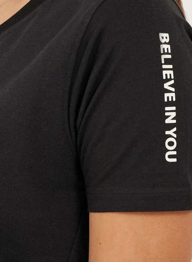 Styli Slogan Printed V Neck Regular Fit T-Shirt