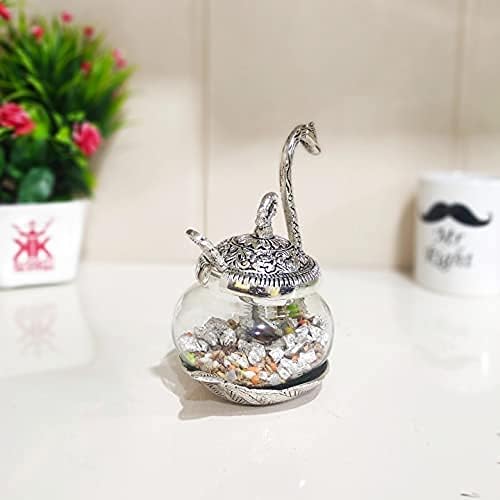Motor Wings Decorative Swan Glass Sugar Bowl with Spoon Silver Plated Metal Stand and Lid Elegant Home Decor - Image 3