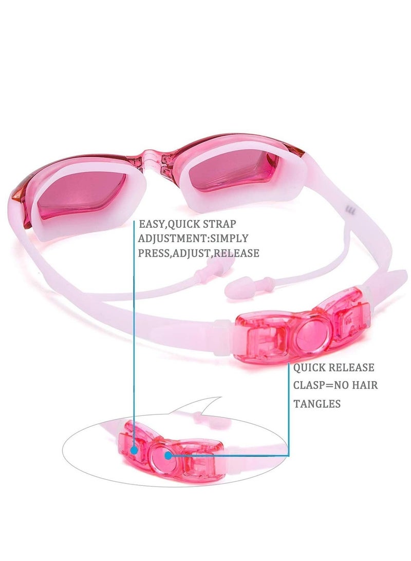 SYOSI Swim Goggles and Cap Set Swimming No Leaking Anti Fog Uv with Free Protection Case Nose Clip Ear Plugs for Adult Men Women Youth Kids Child Girls - Image 3