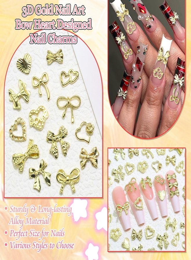 BELICEY 110Pcs Bow Heart Nail Charms Gold 3D Metal Bow Charm for Nails Flatback Heart Bowknot Nails Decoration Cute Nail Bows for Women Manicure DIY Nail Art Design Crafts - Image 4