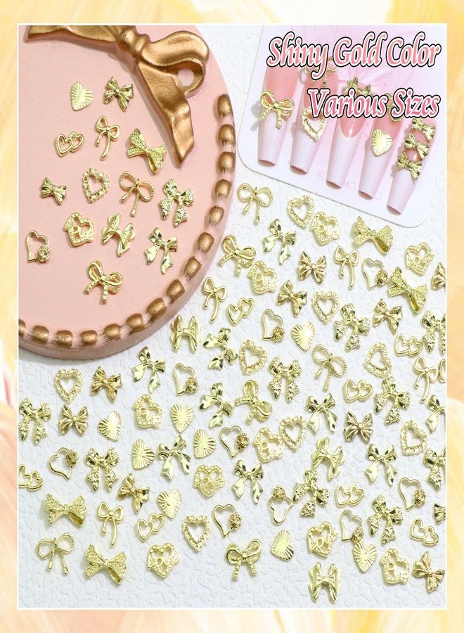 BELICEY 110Pcs Bow Heart Nail Charms Gold 3D Metal Bow Charm for Nails Flatback Heart Bowknot Nails Decoration Cute Nail Bows for Women Manicure DIY Nail Art Design Crafts - Image 5