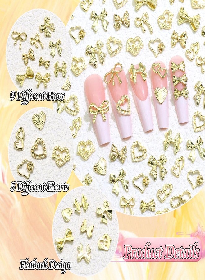 BELICEY 110Pcs Bow Heart Nail Charms Gold 3D Metal Bow Charm for Nails Flatback Heart Bowknot Nails Decoration Cute Nail Bows for Women Manicure DIY Nail Art Design Crafts - Image 3