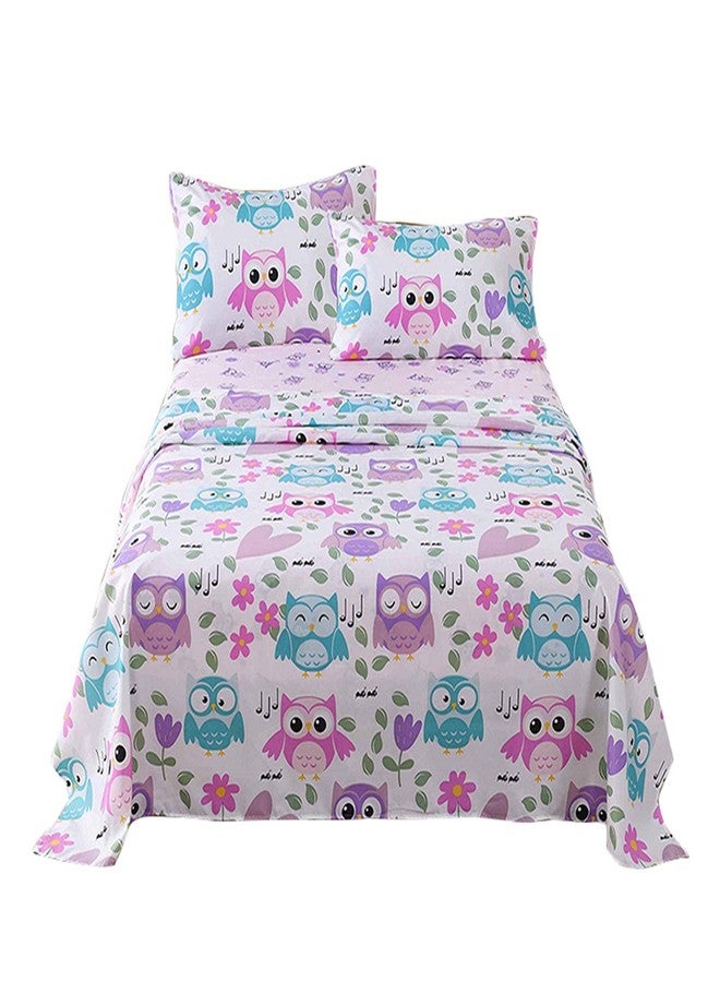 MarCielo Bed Sheets for Kids Full Sheets for Kids Girls Boys Teens Children Sheets Soft Fitted Flat Printed Sheet Pillowcase Kids Bedding Bunk Beds Set Owl (Full) - Image 1