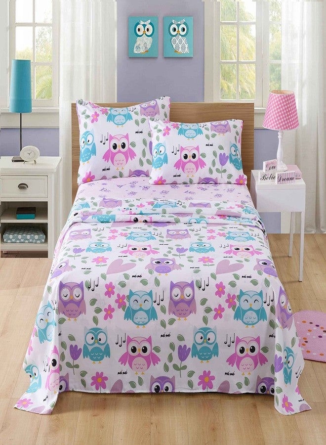 MarCielo Bed Sheets for Kids Full Sheets for Kids Girls Boys Teens Children Sheets Soft Fitted Flat Printed Sheet Pillowcase Kids Bedding Bunk Beds Set Owl (Full) - Image 2