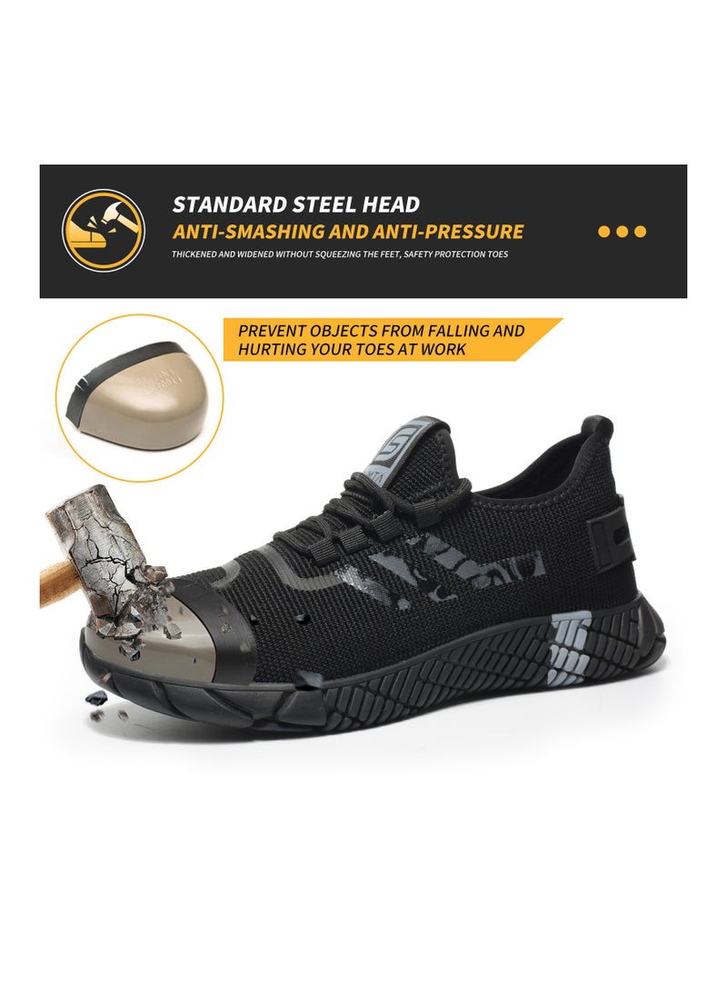SLIMTA - SLIMTA Men Women Safety Shoes with Non-Slip Steel Toe Cap and Mesh Breathable Lightweight Comfortable Puncture Proof Industrial Work Shoes - Image 1