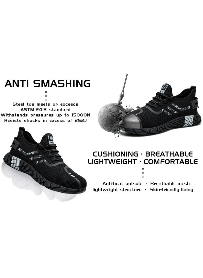SLIMTA - SLIMTA Men Women Safety Shoes with Non-Slip Steel Toe Cap and Mesh Breathable Lightweight Comfortable Puncture Proof Industrial Work Shoes - Image 1
