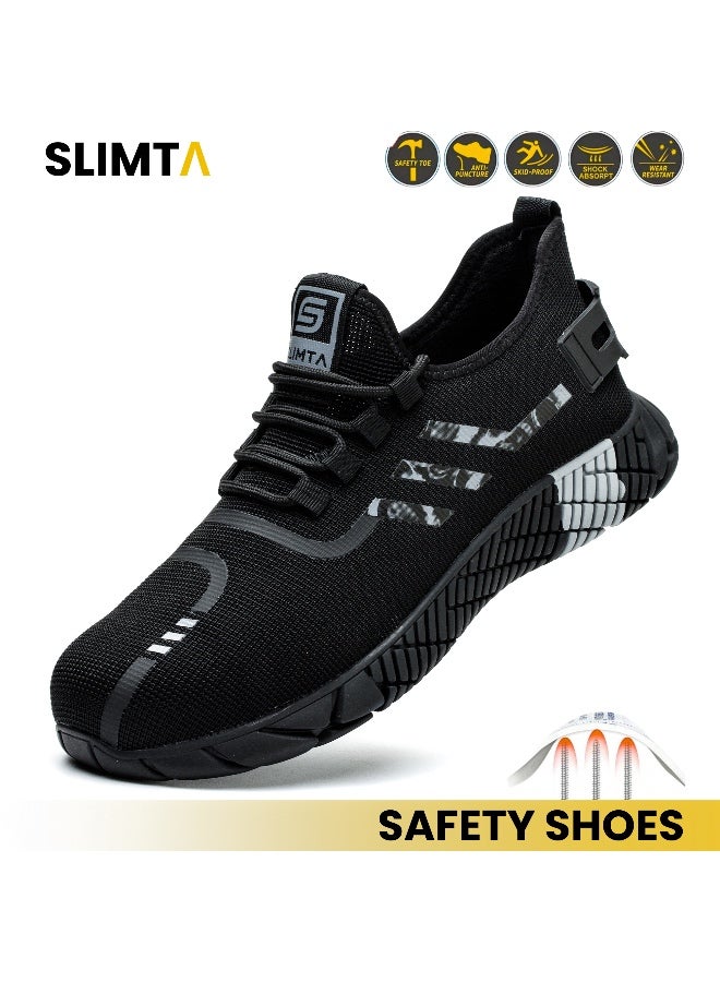 SLIMTA Men Women Safety Shoes with Non-Slip Steel Toe Cap and Mesh Breathable Lightweight Comfortable Puncture Proof Industrial Work Shoes
