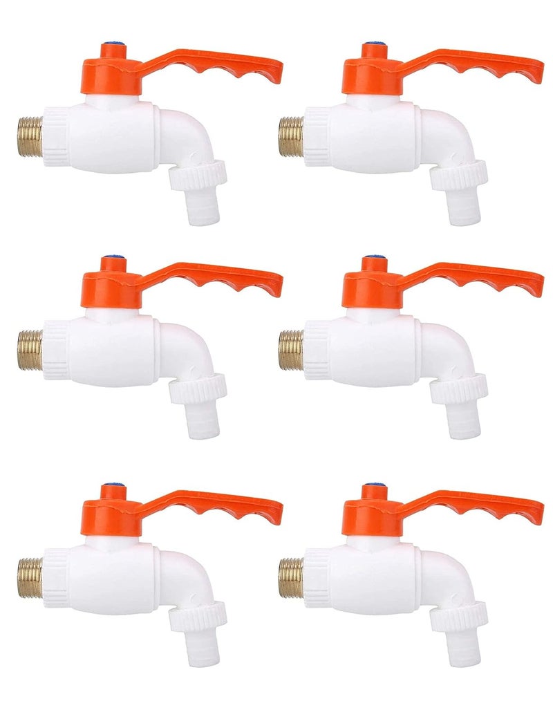 BATH GURU Plastic Heavy Duty White Turkey Nozzle Bib Cock Tap for Bathroom Kitchen & Garden (Pack of 6) - Image 1