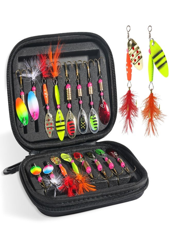 Syffvlo 16pcs Fishing Lures Spinner Baits, Trout Bass Salmon Lures Kit with Treble Fishing Hooks & Rooster Tail, Fishing Gears Spinnerbait Spoons Baits for Freshwater Saltwater Trout Walleye, Gift for Men - Image 1