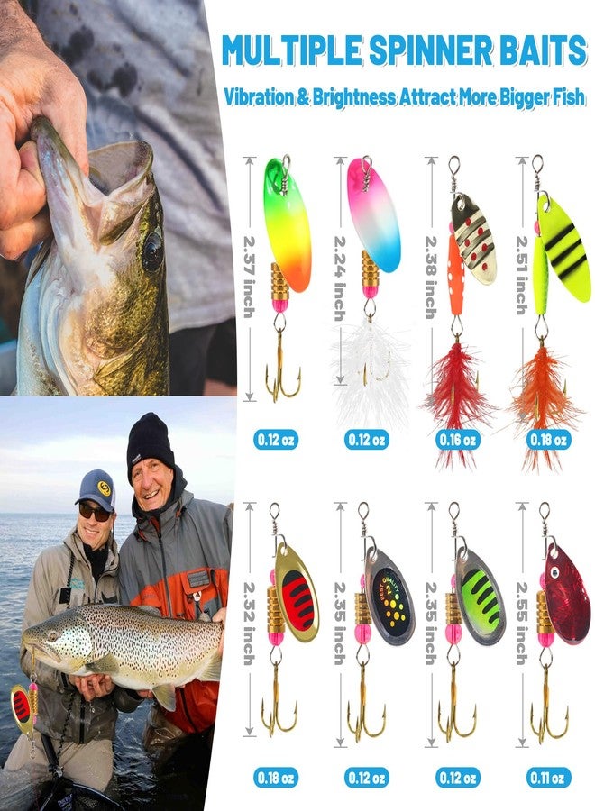 Syffvlo 16pcs Fishing Lures Spinner Baits, Trout Bass Salmon Lures Kit with Treble Fishing Hooks & Rooster Tail, Fishing Gears Spinnerbait Spoons Baits for Freshwater Saltwater Trout Walleye, Gift for Men - Image 4