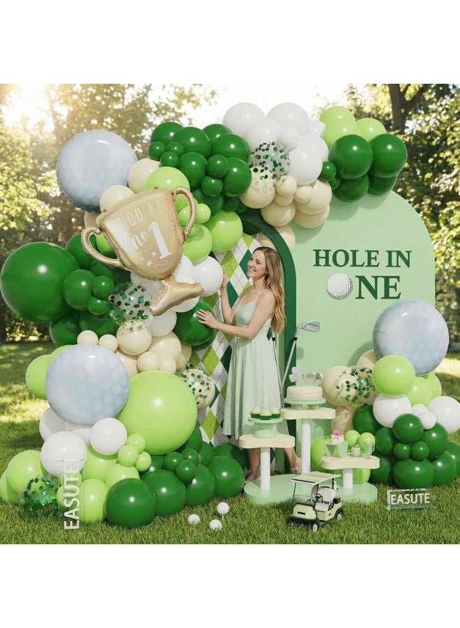 EASUTE Hole in One Golf Birthday Party Decorations, 135PCS Balloon Garland Arch Kit Golf First Birthday Decorations Green White Latex Balloons with Golf Ball Foil Balloons for 1st Golf Themed Party - Image 5