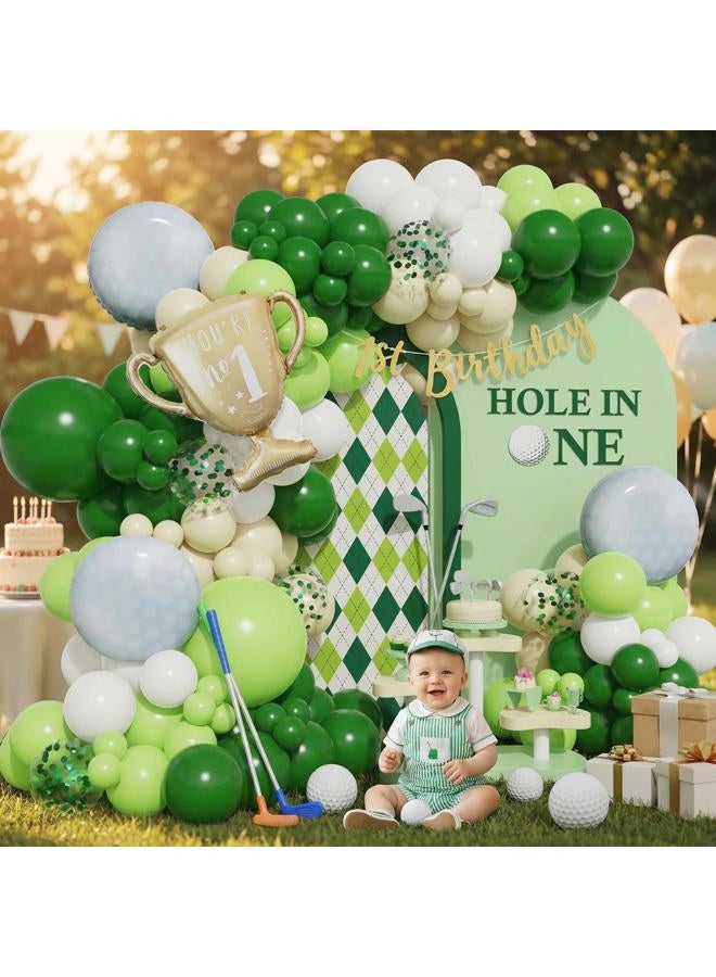 EASUTE Hole in One Golf Birthday Party Decorations, 135PCS Balloon Garland Arch Kit Golf First Birthday Decorations Green White Latex Balloons with Golf Ball Foil Balloons for 1st Golf Themed Party - Image 4